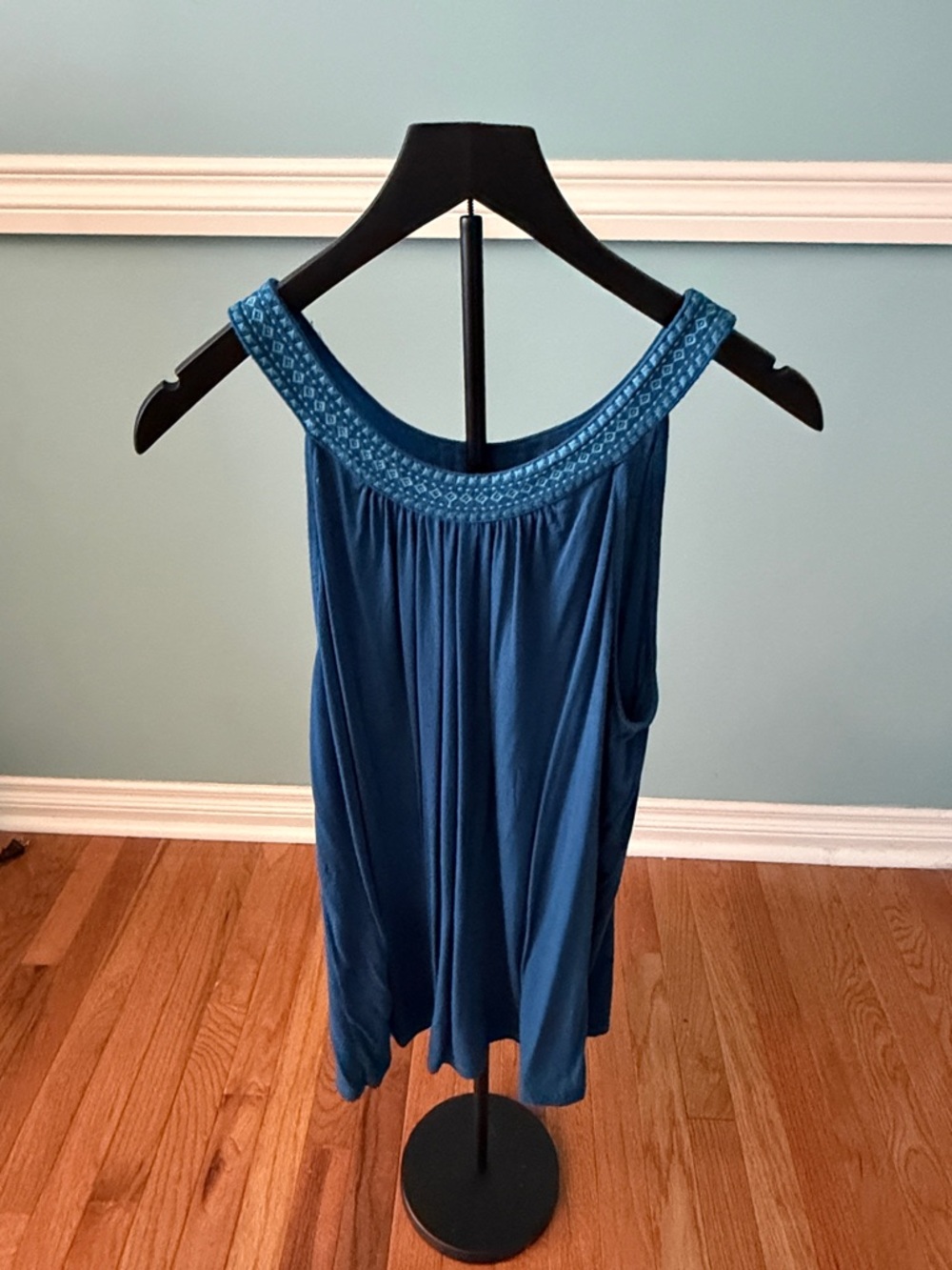 Banana Republic Teal Embroidered Yoke Tank Top